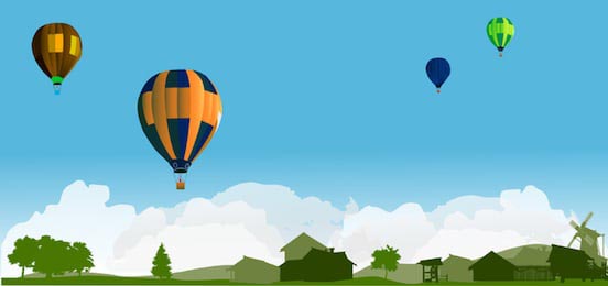 Воздушные шары над деревенским пейзажем